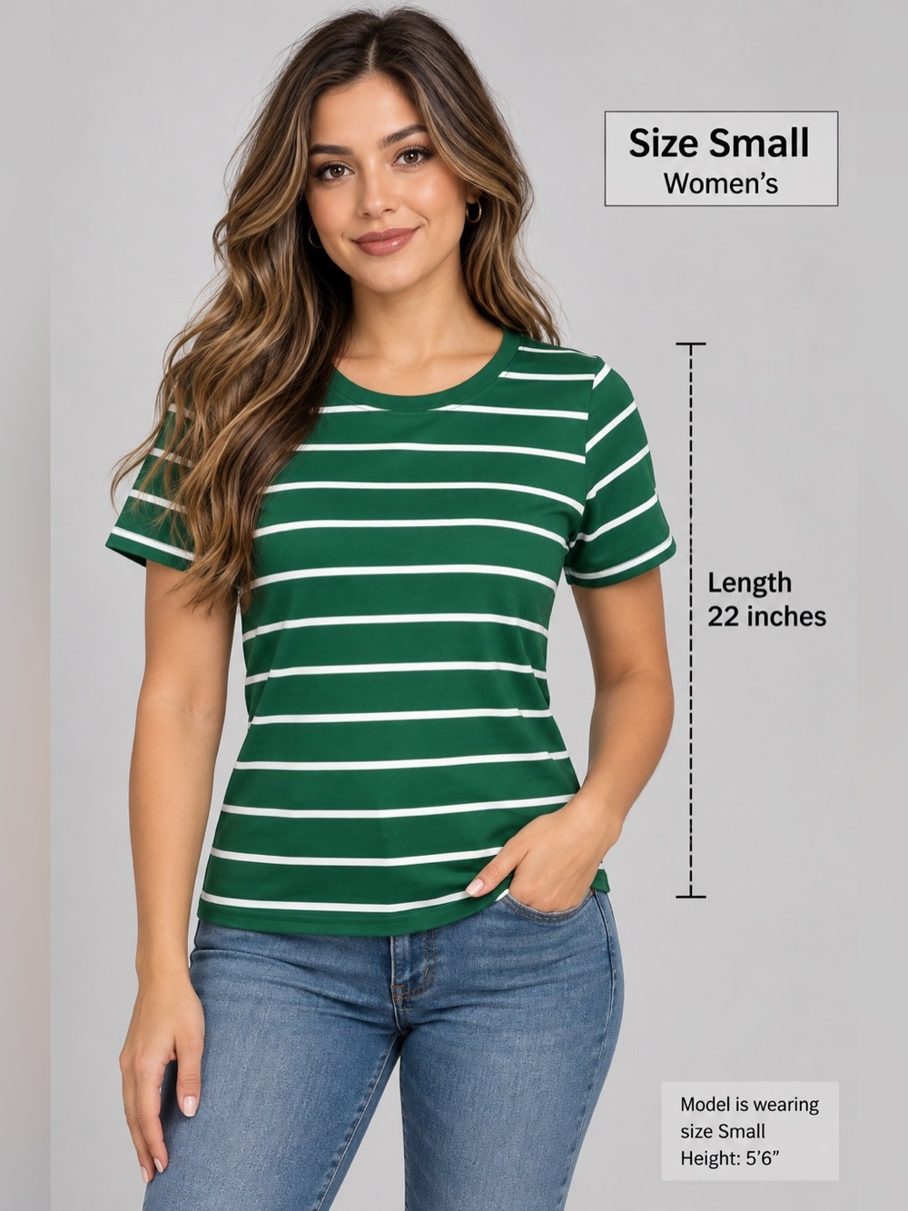 Women's Allegra K Green & White Striped Short Sleeve T-Shirt - Size Small